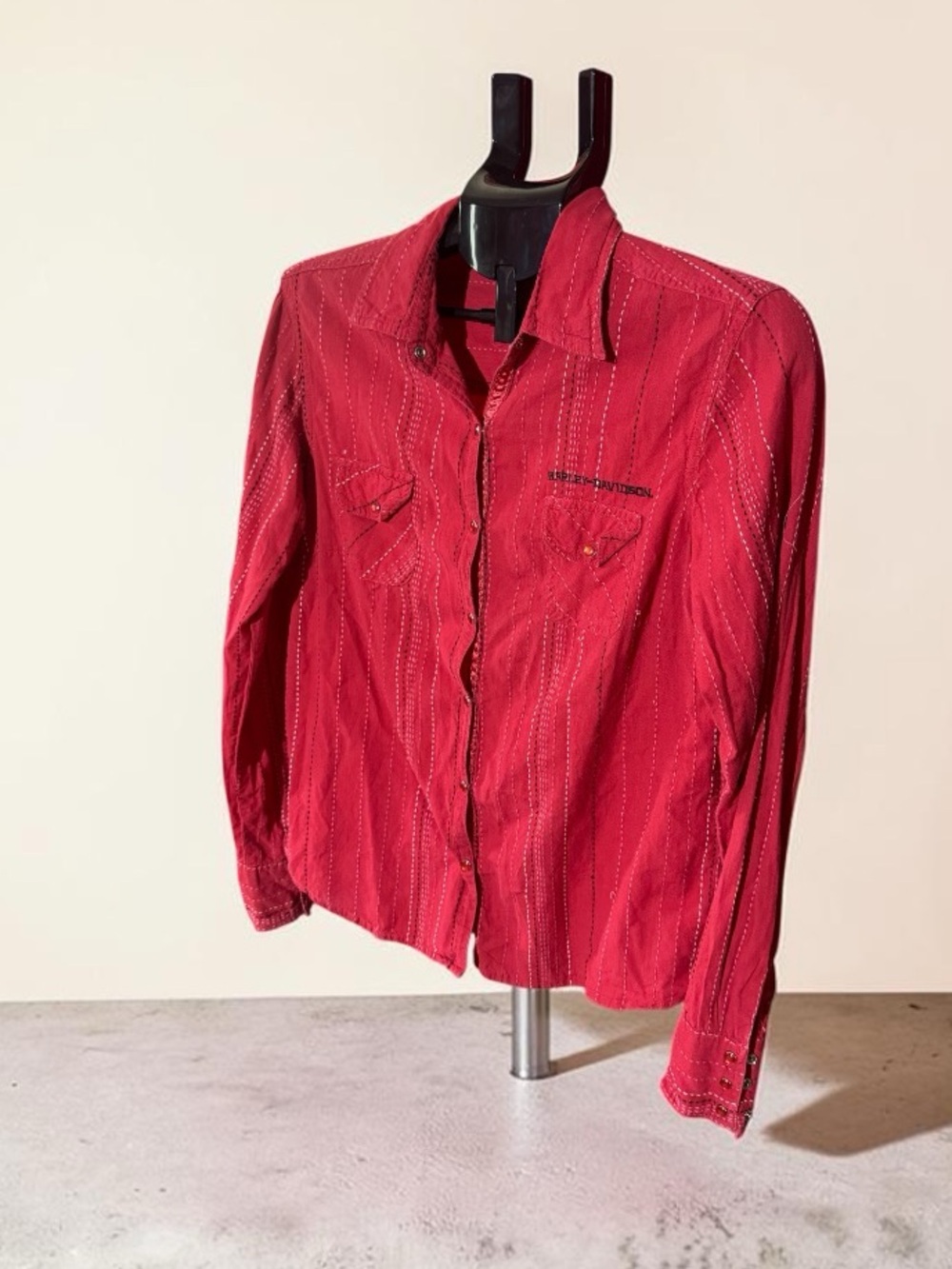 Harley-Davidson Red Western Snap Shirt Women’s Biker Button Up Top